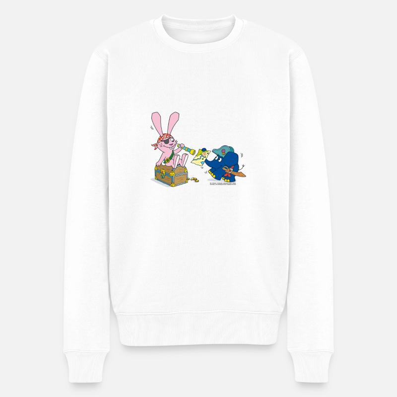 L’éléphant et le lapin en tant que pirate - Pull Premium bio Homme - blanc
