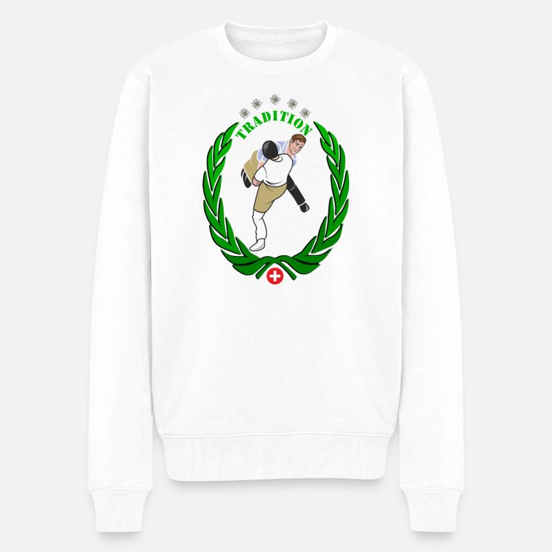 Schwinger Schweizer Nationalsport  Tradition - Männer Premium Bio Pullover - Weiß