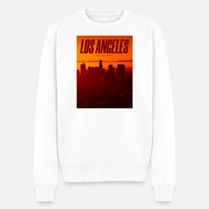 LA Sonnenuntergang Skyline - Männer Premium Bio Pullover - Weiß