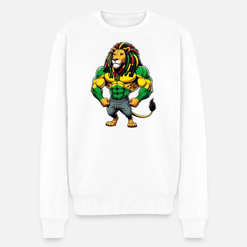 Jamaika Löwen Flagge - Männer Premium Bio Pullover - Weiß