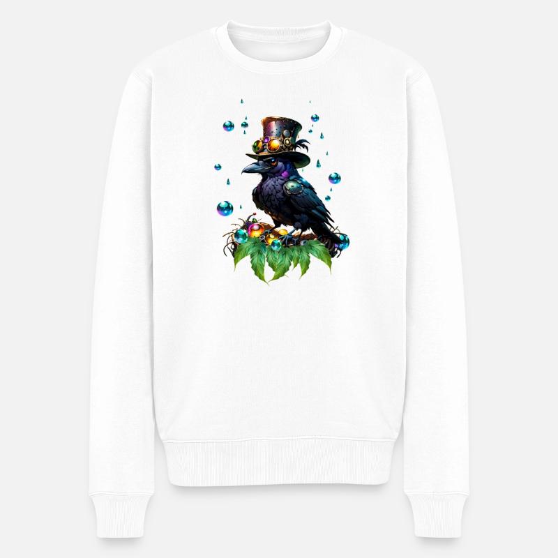 Fantastischer Steampunk-Rabe - Männer Premium Bio Pullover - Weiß