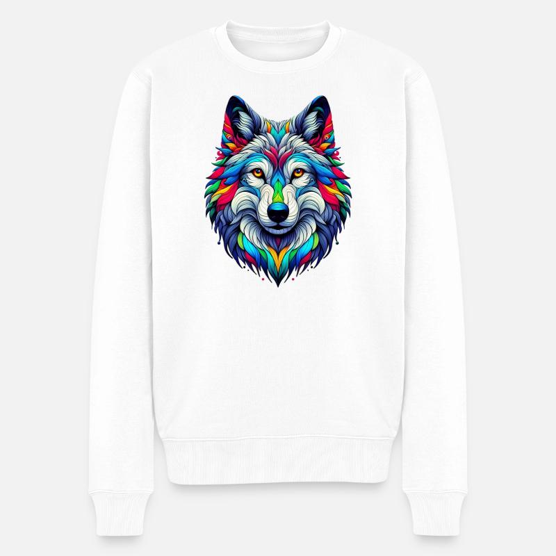 Wolf - Männer Premium Bio Pullover - Weiß