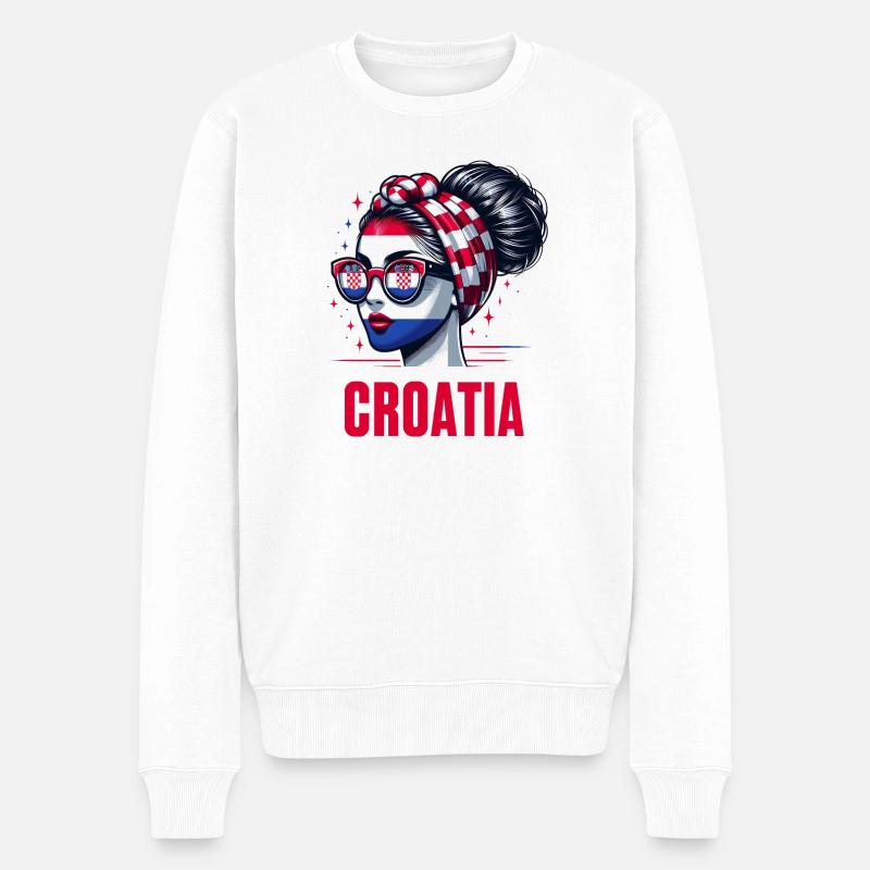 Stylisches Kroatien Girl: Retro Chic mit modernem Twist - Männer Premium Bio Pullover - Weiß