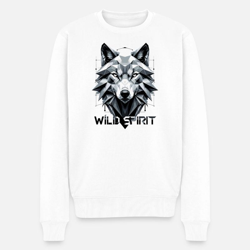 Geometrischer Wolf Tribal Design - Männer Premium Bio Pullover - Weiß