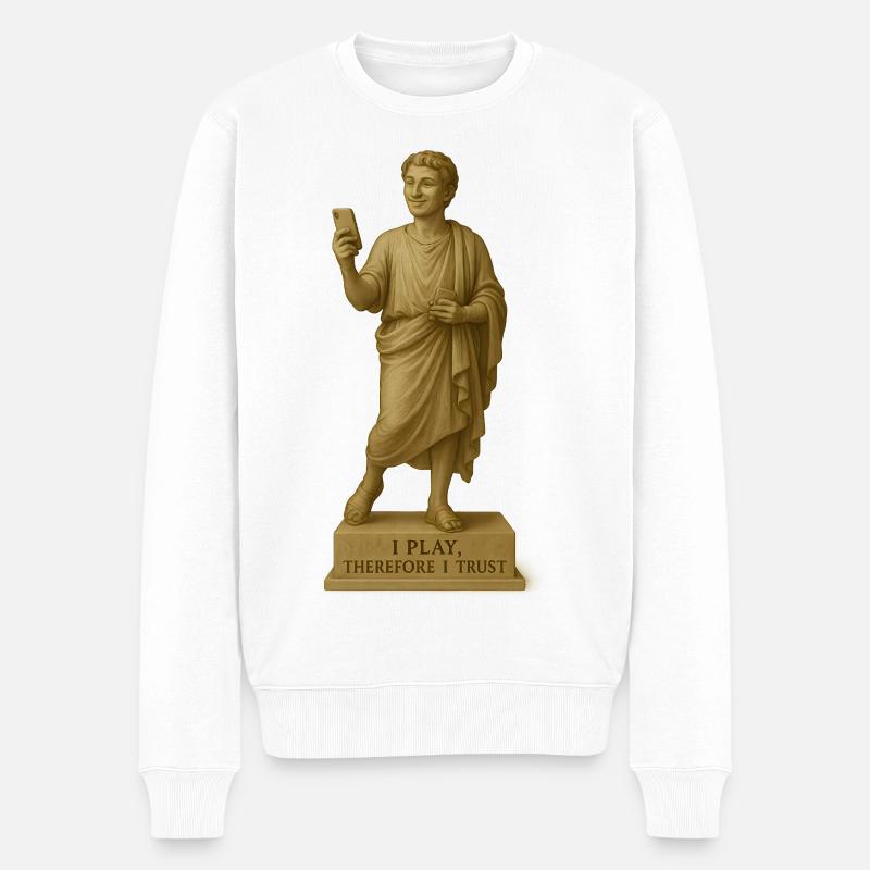 Moderne römische Skulptur mit Smartphone - Männer Premium Bio Pullover - Weiß