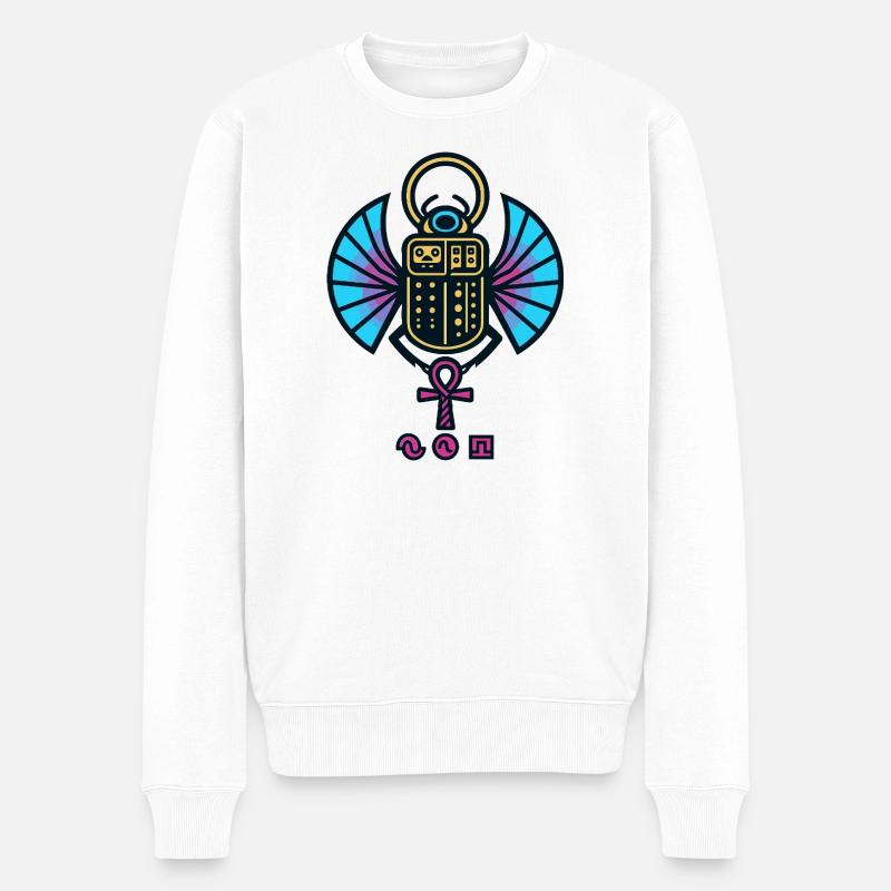 Scarabée Néon Ailé avec Ankh - Pull Premium bio Homme - blanc