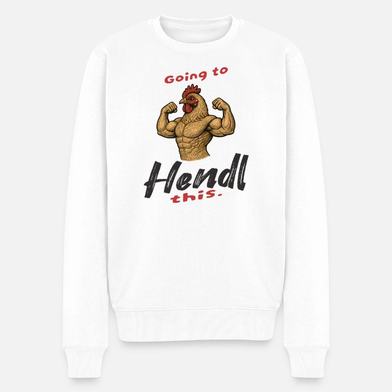 Starkes Hähnchen-Motiv für Motivation - Männer Premium Bio Pullover - Weiß