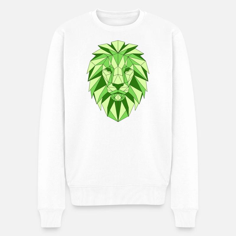 Geometrischer Löwenkopf in Grün - Männer Premium Bio Pullover - Weiß