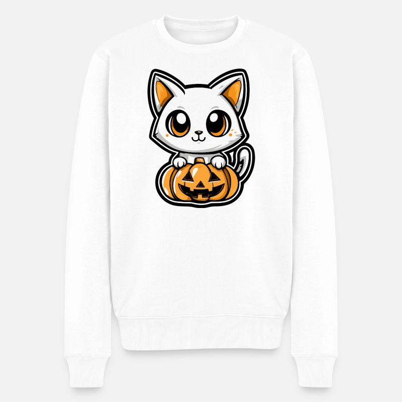 Chat Halloween Chat Bande dessinée - Pull Premium bio Homme - blanc