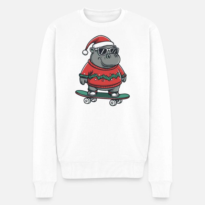 Nilpferd Weihnachten Lustig - Männer Premium Bio Pullover - Weiß