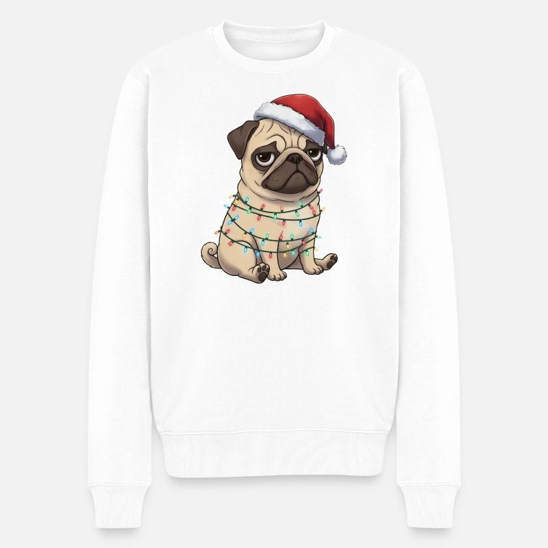 Mops Weihnachtsmann lustig clumsy Hund Weihnachten - Männer Premium Bio Pullover - Weiß