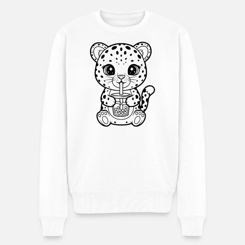 Leopard mit Becher - Männer Premium Bio Pullover - Weiß