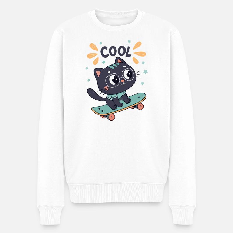 Chat skateur chic sur planche - Pull Premium bio Homme - blanc