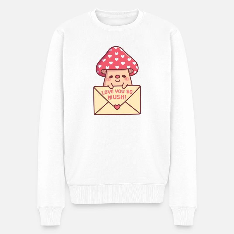 Champignon mignon avec une lettre que je t’aime tellement avec un jeu de mots sans poids - Pull Premium bio Homme - blanc