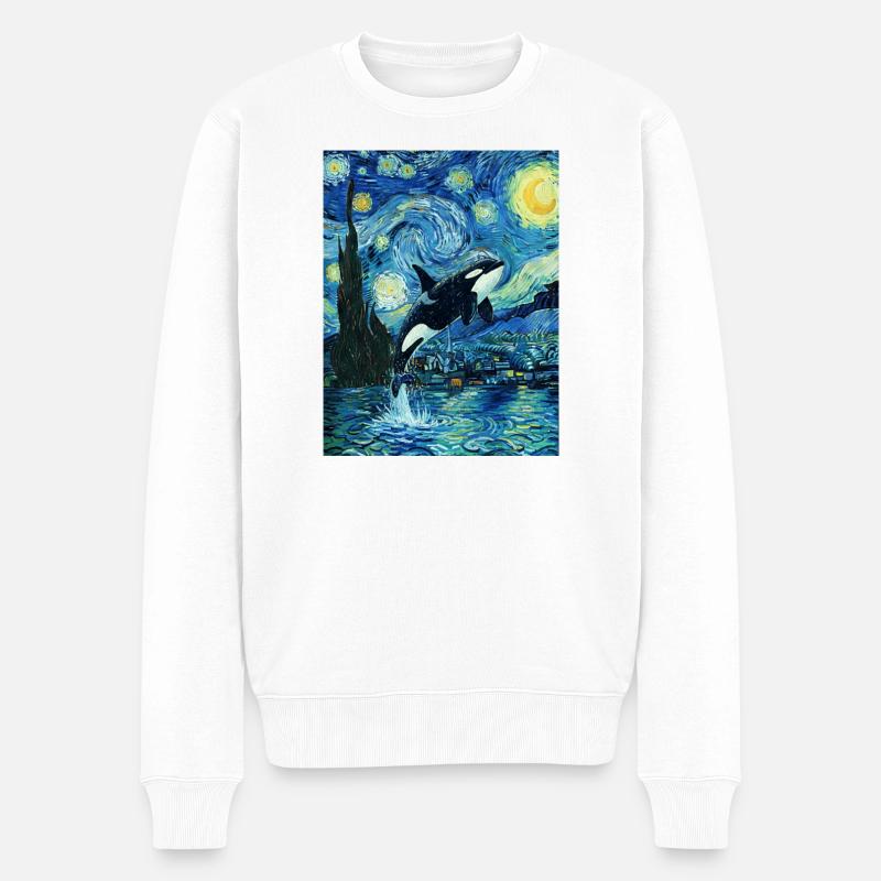 Sternennacht Orca Ozean Wildtiergemälde I - Männer Premium Bio Pullover - Weiß