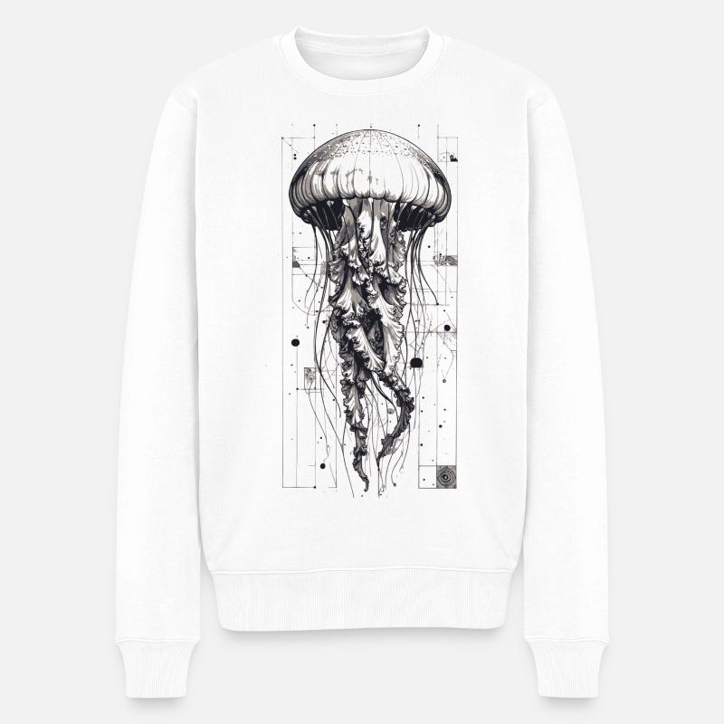 Schwarz-Weiß Technok Qualle - Männer Premium Bio Pullover - Weiß