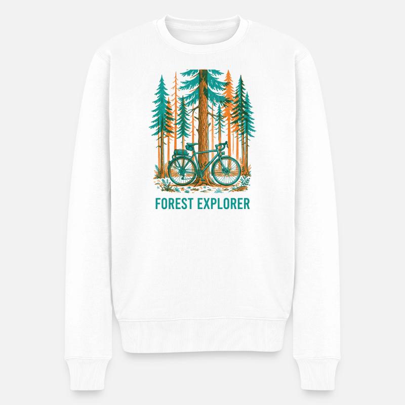 Forest Explorer Risograph Fahrradkunst - Männer Premium Bio Pullover - Weiß