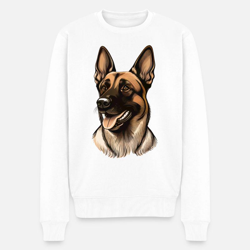 Porträt von Schäferhund Malinois Hund - Männer Premium Bio Pullover - Weiß