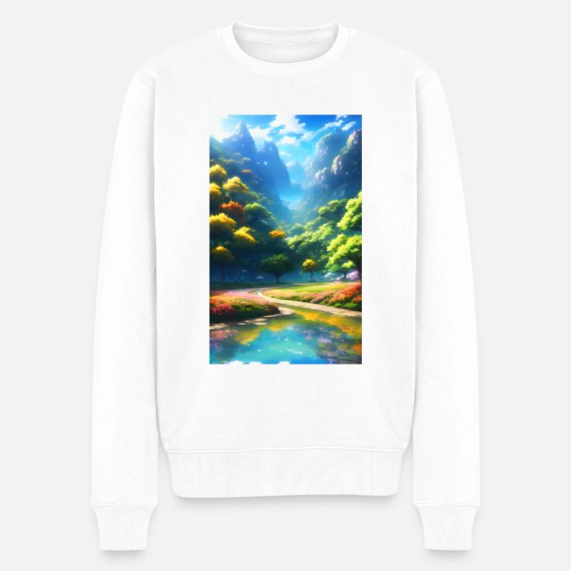 Paysage naturel d’anime serein - Pull Premium bio Homme - blanc