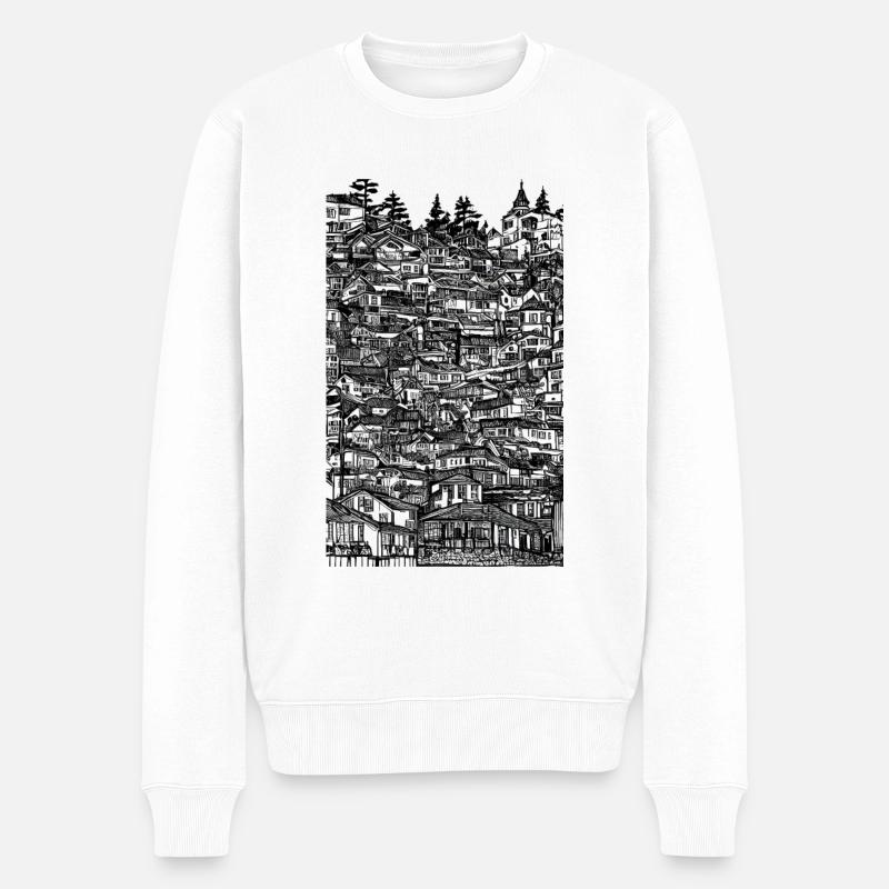 Dichte und detaillierte Dorftinte - Männer Premium Bio Pullover - Weiß