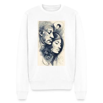 Abstrakte Paargesichter in Tusche - Männer Premium Bio Pullover - Weiß - Vorne - Thijin (182cm)