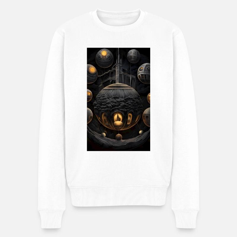 Dunkle Kugelwelt-Fantasy - Männer Premium Bio Pullover - Weiß