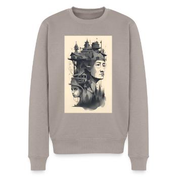 Mère fille abstrait architecture portrait - Pull Premium bio Homme - taupe - Devant - Nico (187cm)