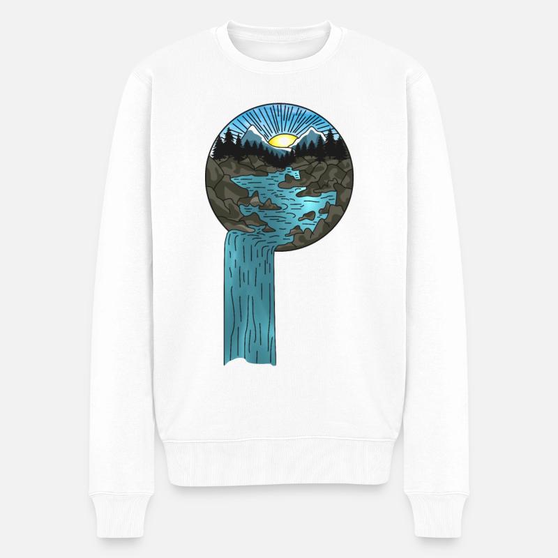 Berge Natur Sonnenuntergang Wasserfall - Männer Premium Bio Pullover - Weiß