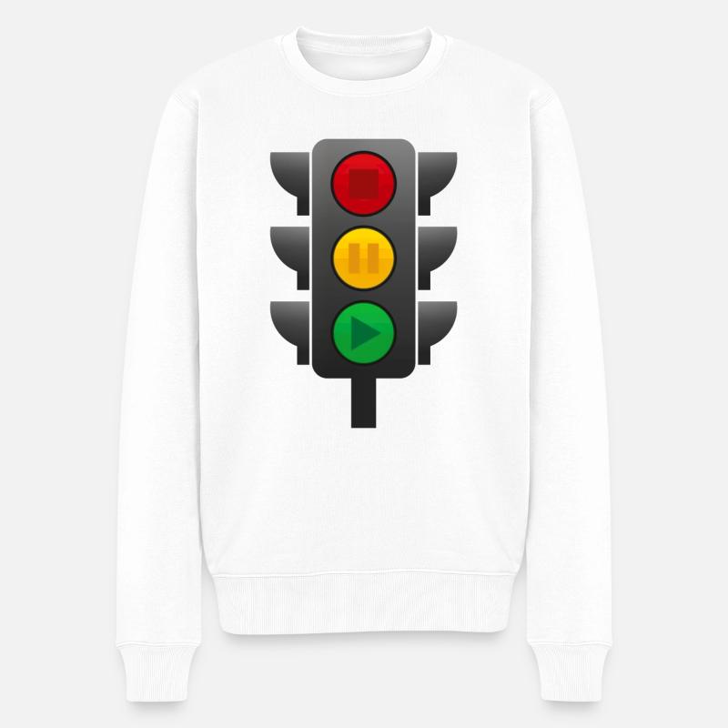 Ampel (Stop, Pause, Play) - Männer Premium Bio Pullover - Weiß