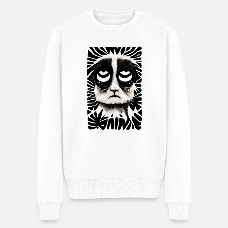 Sitzkatze 002 - Männer Premium Bio Pullover - Weiß