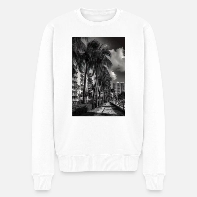 Miami Skyline Beach Palm Trees Cadeau Vintage Miami - Pull Premium bio Homme - blanc