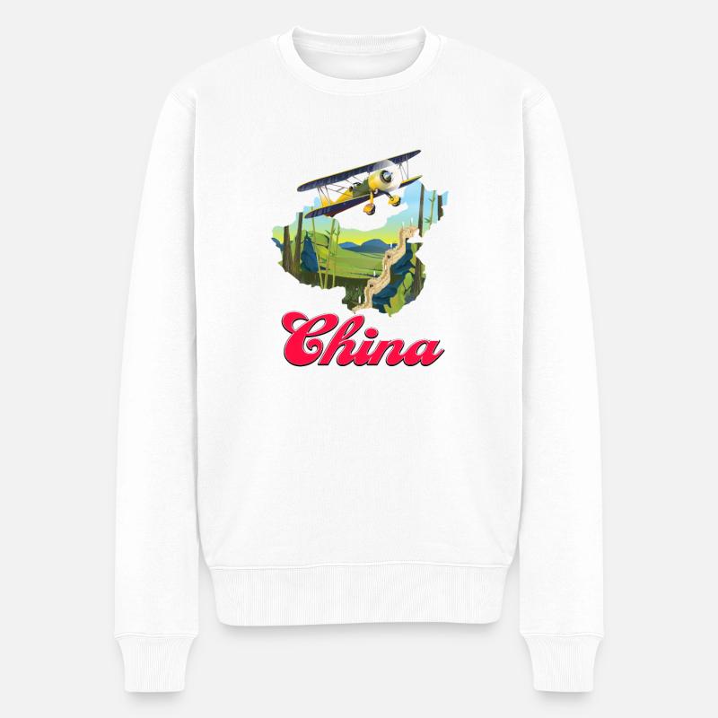 Reiseplakat der Chinesischen Mauer - Männer Premium Bio Pullover - Weiß