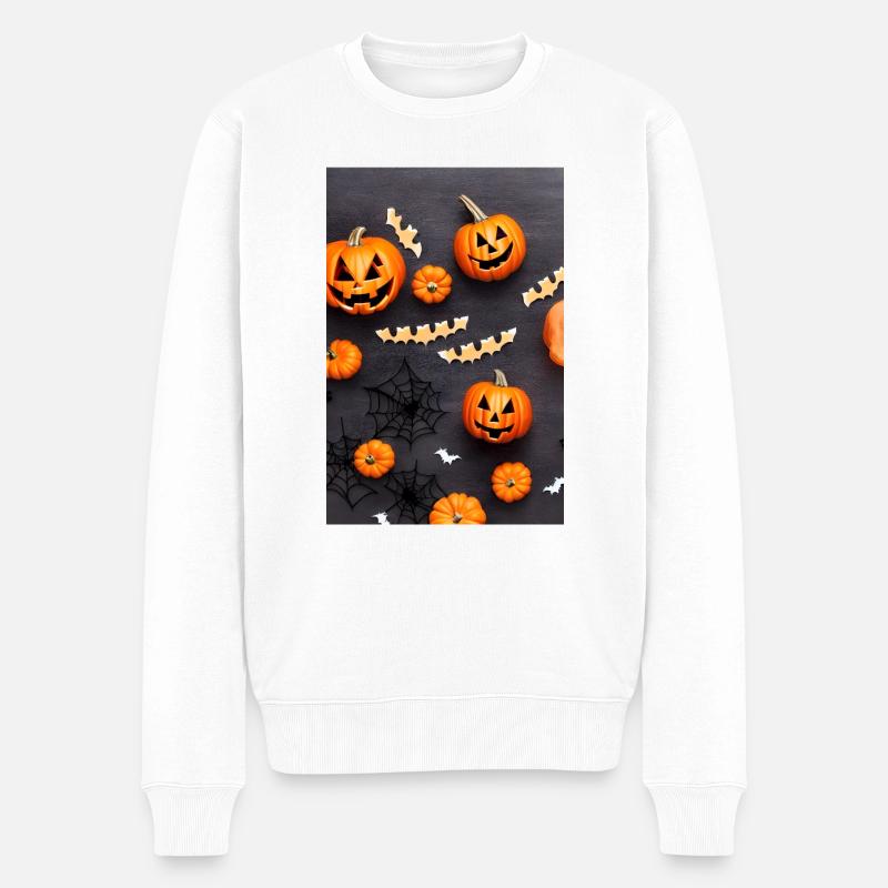 Halloween-Kürbis - Männer Premium Bio Pullover - Weiß