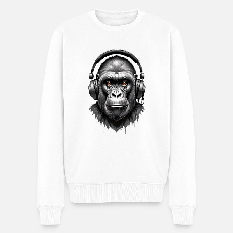 Techno Gorilla - Männer Premium Bio Pullover - Weiß