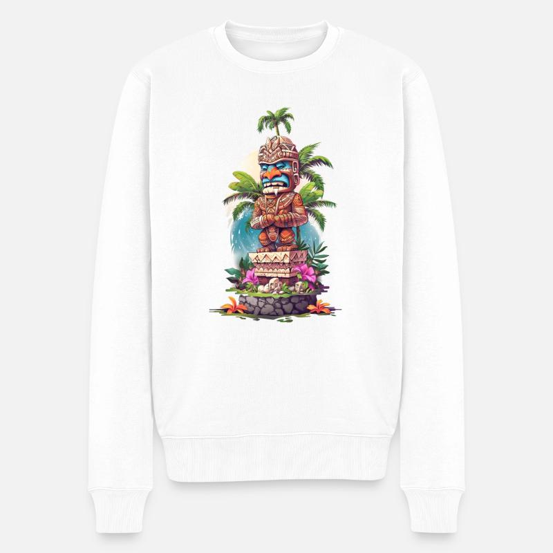 Tiki Statue - Männer Premium Bio Pullover - Weiß