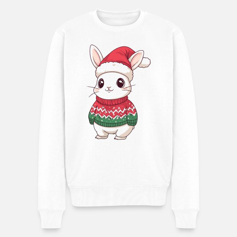 Hase Weihnachten - Männer Premium Bio Pullover - Weiß