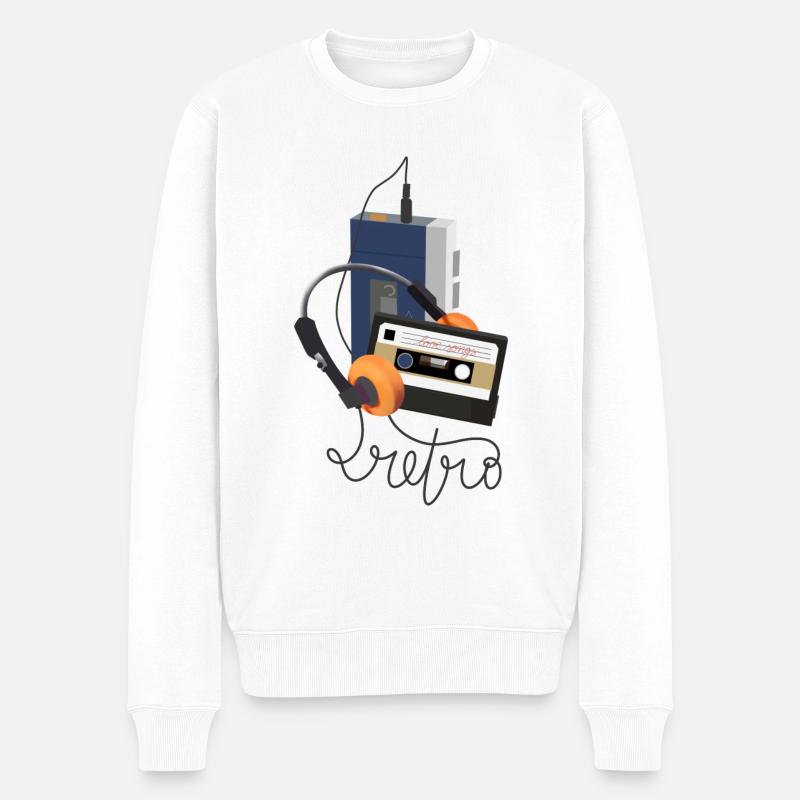 Retro Walkman - Männer Premium Bio Pullover - Weiß