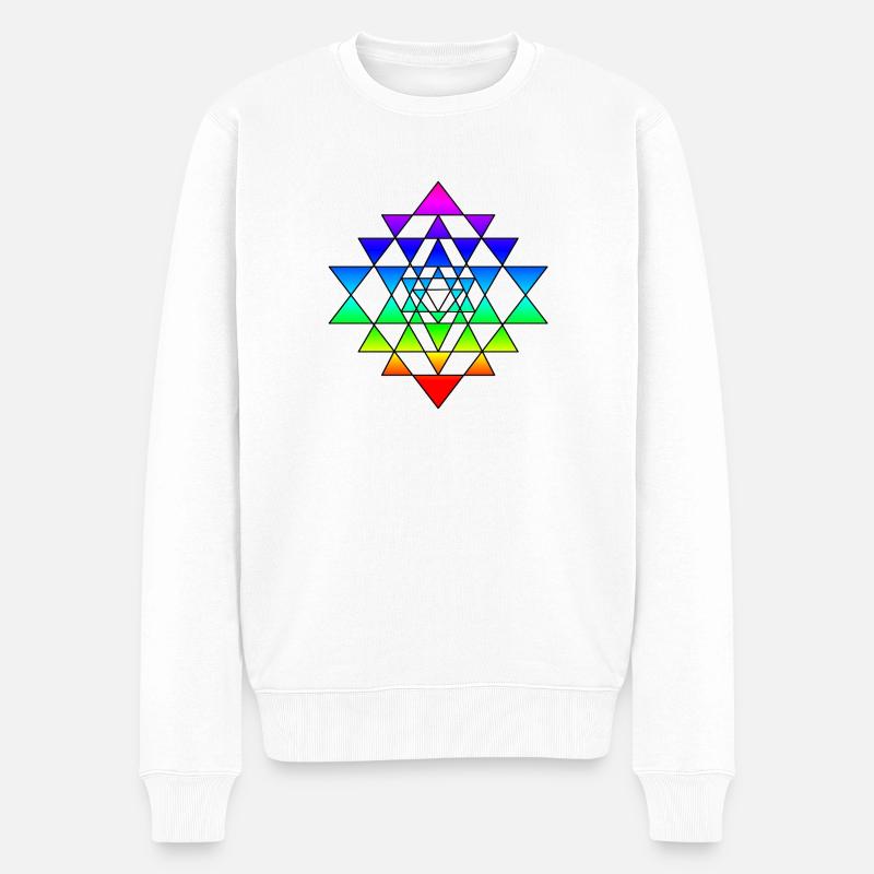 Sri Yantra Regenbogen - Männer Premium Bio Pullover - Weiß