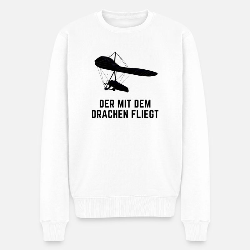 Der mit dem Drachen fliegt - Männer Premium Bio Pullover - Weiß