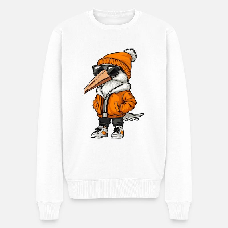 Pelikan Vogel Cool Comic - Männer Premium Bio Pullover - Weiß