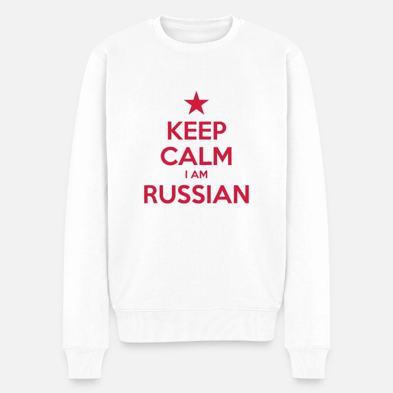 KEEP CALM I AM RUSSIAN - Männer Premium Bio Pullover - Weiß