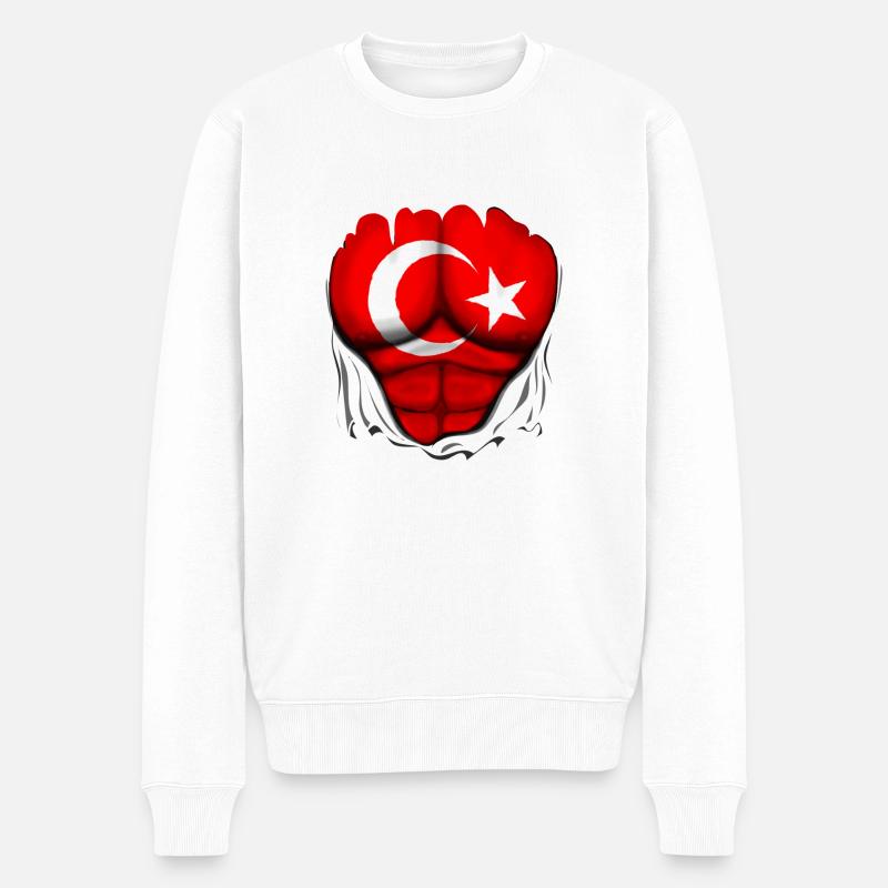 Türkei Flagge Gerippt Muskeln - Männer Premium Bio Pullover - Weiß