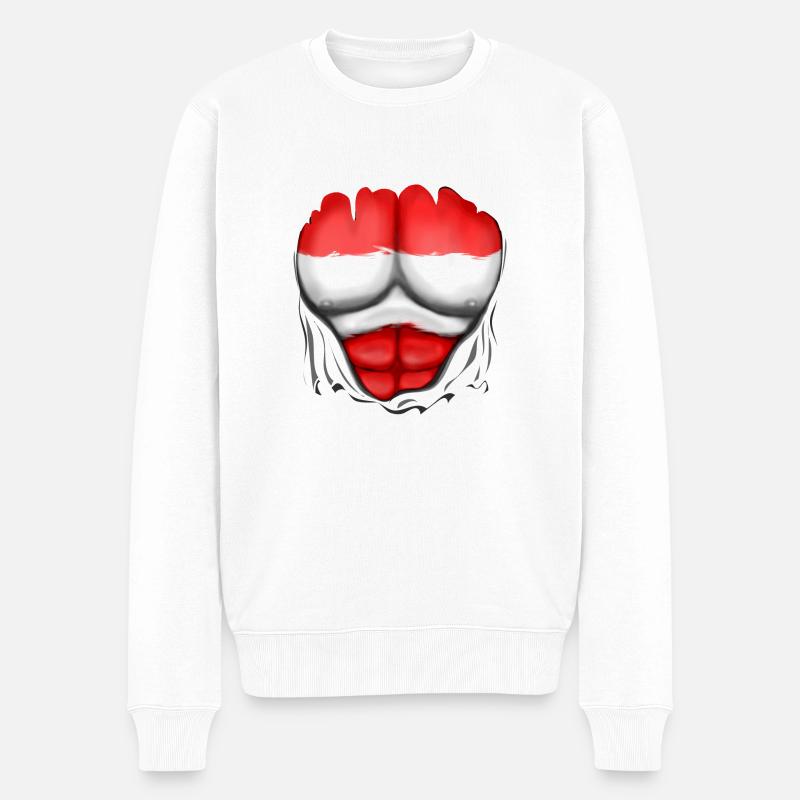 Österreich Flagge Gerippt Muskeln - Männer Premium Bio Pullover - Weiß