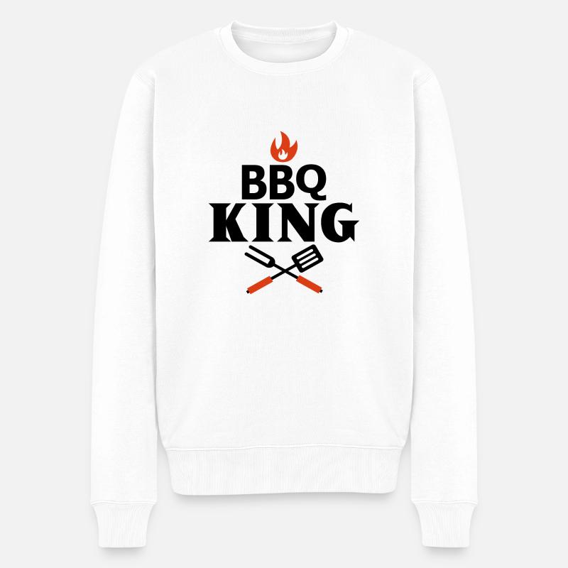 BBQ KING - Grill King - König Grillen - Männer Premium Bio Pullover - Weiß