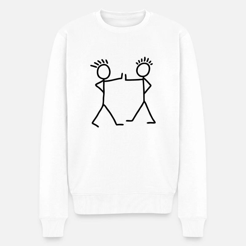 2 Strichmännchen - Handschlag - Männer Premium Bio Pullover - Weiß