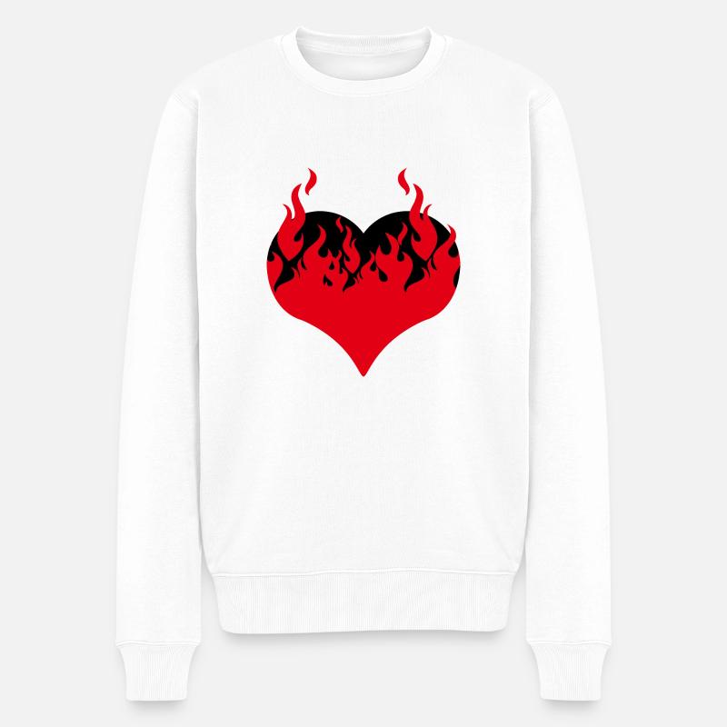 Herz in Flammen - Männer Premium Bio Pullover - Weiß