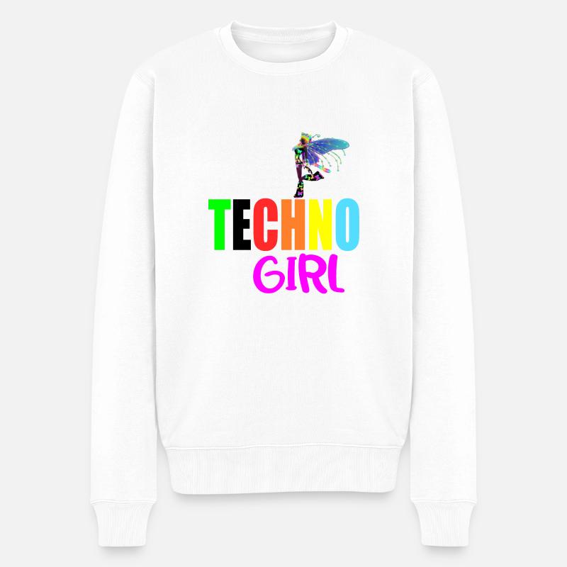 Techno-Mädchen - Männer Premium Bio Pullover - Weiß
