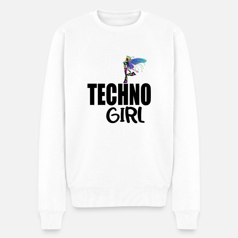 Techno-Mädchen - Männer Premium Bio Pullover - Weiß