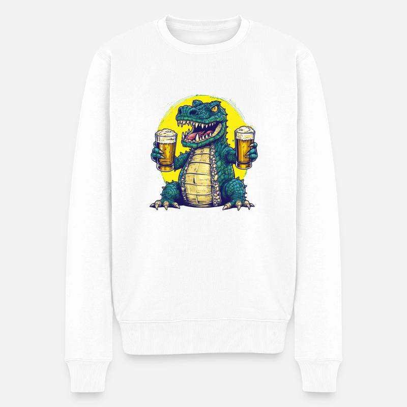 Cooles Krokodil mit Bier - Männer Premium Bio Pullover - Weiß