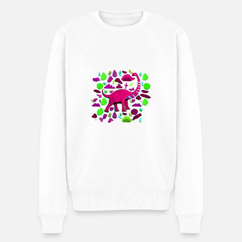 Pinker Brontosaurus im Wald - Männer Premium Bio Pullover - Weiß